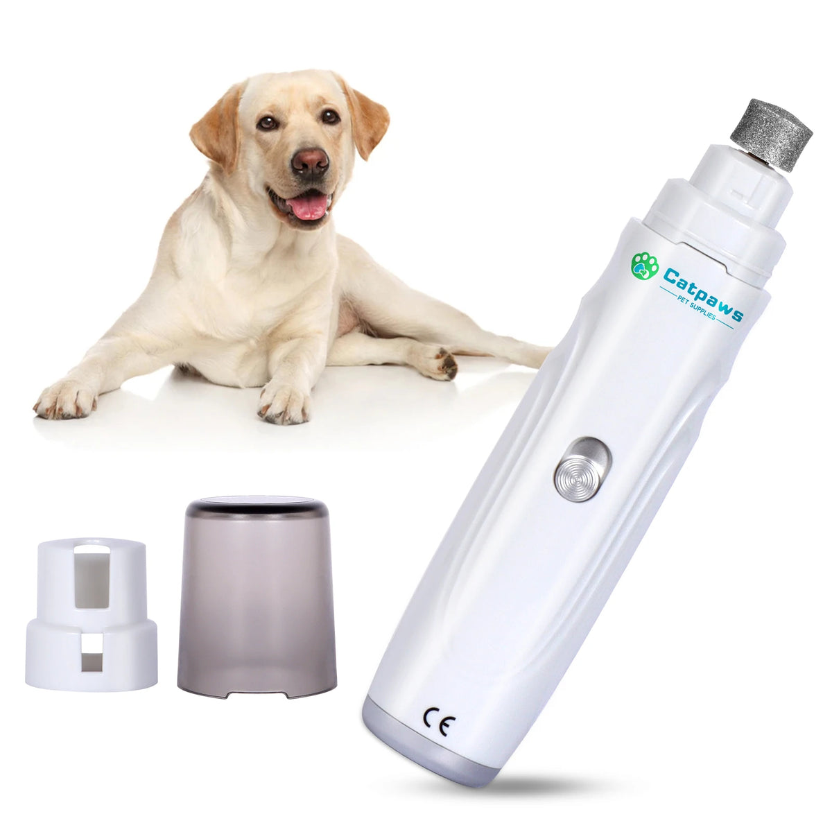 KiwiPaws quiet dog nail grinder with guard, white
