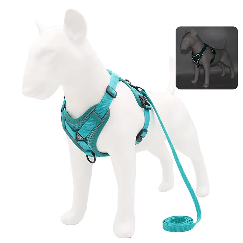 No Pull Dog Harness and Leash Set Adjustable Pet Harness Vest for Small Dogs Cats Reflective Mesh Dog Chest Strap French Bulldog